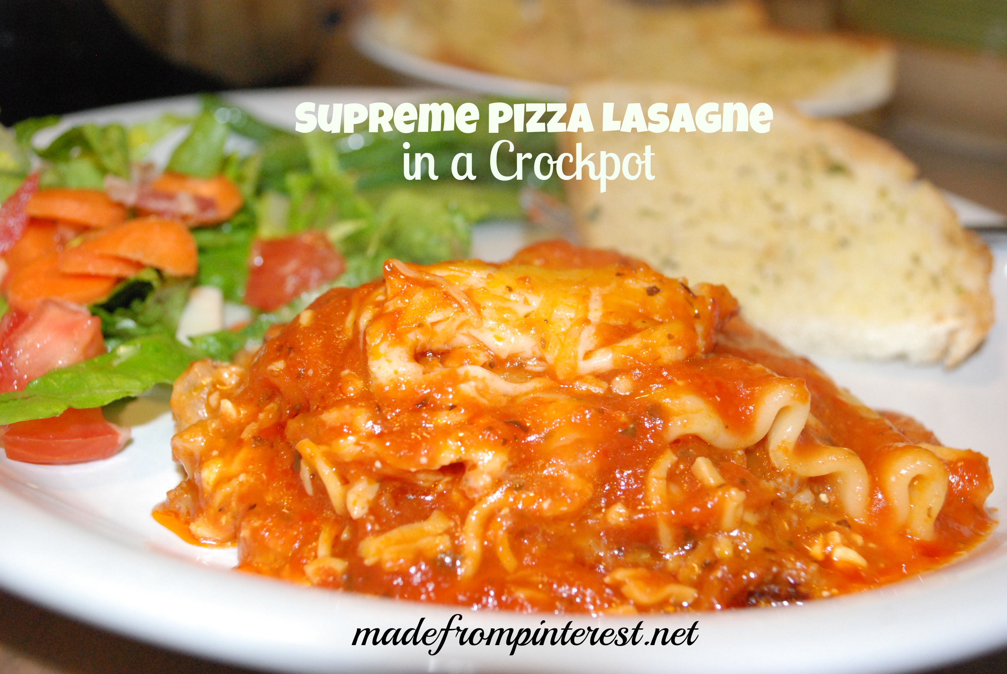 Supreme Pizza Lasagne in a Crockpot | madefrompinterest.net
