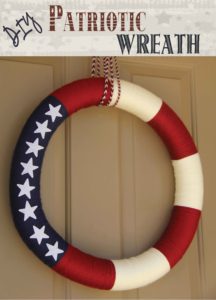 DIY #Patriotic Wreath - I made this #wreath in a few hours with a pool noodle, yarn and some foam stars. Easy peasy! Tested and reviewed by one of the 3 crazy sisters at: https://madefrompinterest.net