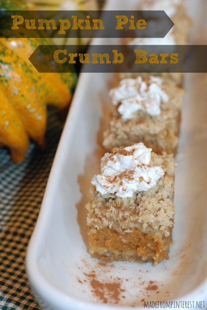 Perfect fall dessert - Pumpkin Pie Crumb Bars. madefrompintereest.net