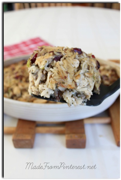Turkey and Wild Rice Casserole turkey wild rice sausage dried cranberries mushrooms celery in creamy sauce Leftover turkey elegant enough to serve guests