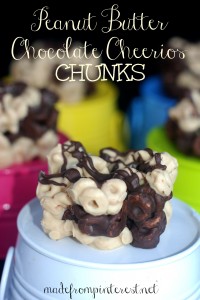 Peanut Butter Chocolate Cheerios Chunks. Super easy to make and your kids will love them!
