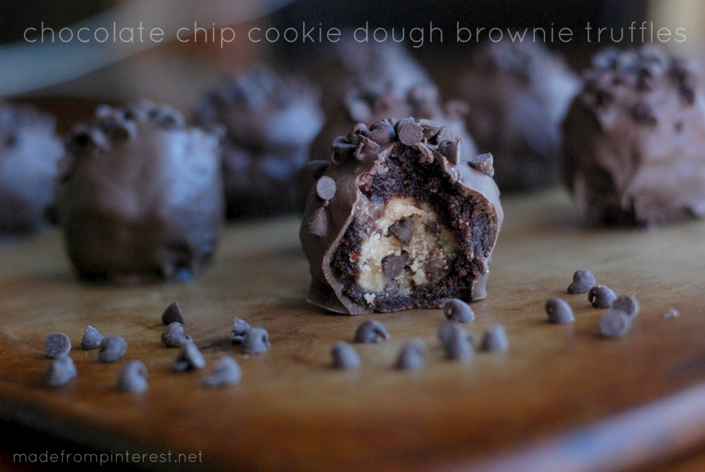 Chocolate Chip Cookie Dough Brownie Truffles. Hubby said this was the best thing I've ever made