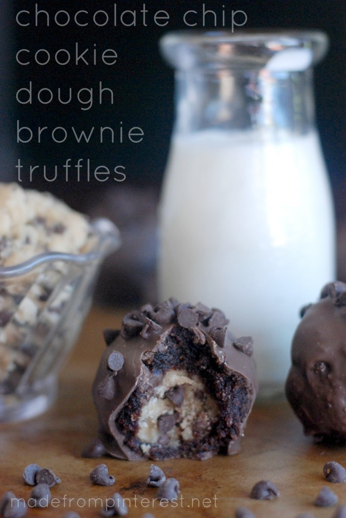 Chocolate Chip Cookie Dough Brownie Truffles. My newest favorite addiction!