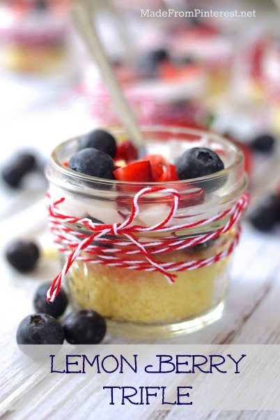 Lemon Berry Trifle with Lemon Curd Whipped Cream - This dessert is perfect for picnics and cookouts. Put a lid on this mason jar dessert, throw it in the cooler and you are ready to go!