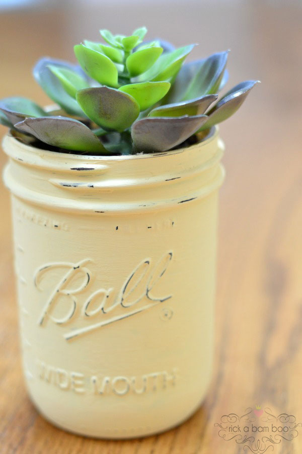 Chalk Painted Succulent Jar
